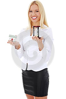 Young business woman with hourglass