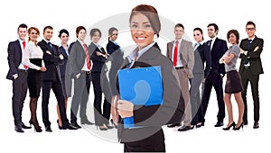 Young business woman leading a team