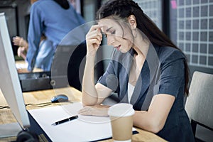 Young business woman meeting and discuss at desk in the offices