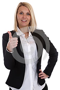Young business woman secretary boss manager occupation thumbs up