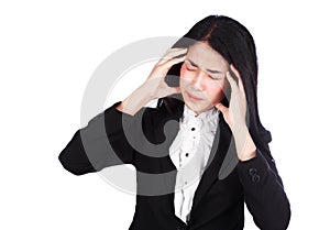 business woman with stressed expression isolated on white background