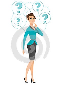 Young business woman thinking vector illustration.