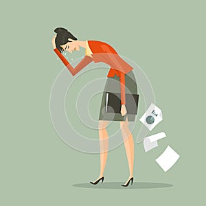 Young business woman tired holding a briefcase.