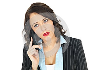 Young Business Woman Using a Telephone