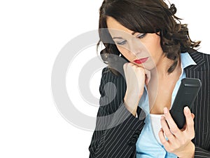 Young Business Woman Using a Telephone on Hold