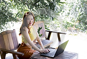 Young business woman work at home