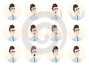 Young businessman avatar collection. Expression and emotion set.