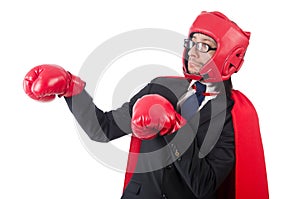 Young businessman boxer isolated