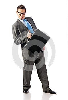 Young businessman with briefcase in hand