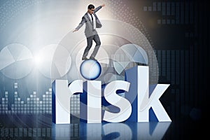 The young businessman in business risk and uncertainty concept