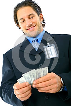 Young Businessman Counting His Money