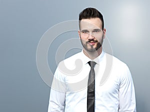 Young businessman on creative background