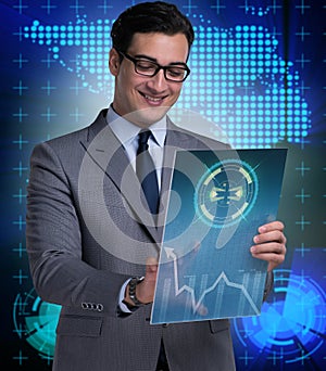 Young businessman in data mining concept