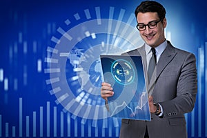 The young businessman in data mining concept
