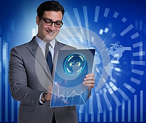 Young businessman in data mining concept