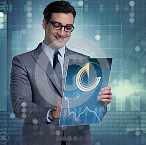 Young businessman in data mining concept