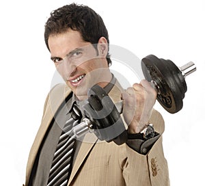 Young Businessman with a dumbbell