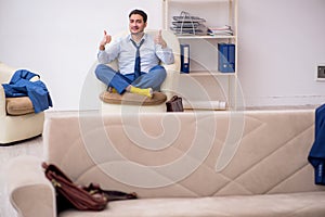 Young businessman employee waiting for business meeting
