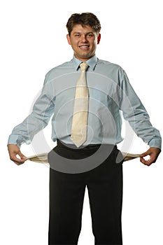 The young businessman with empty pockets