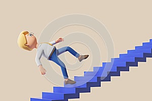 Young businessman falling on stairs