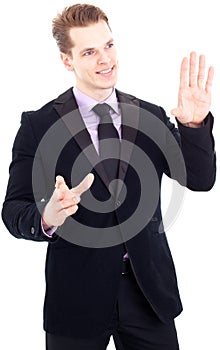 Young businessman gesturing