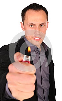 Young businessman gives fire