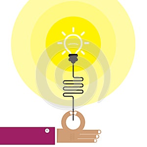 Young businessman hand with creative light bulb sign and business idea concept,business design elements.