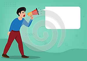 Young businessman with megaphone Media-led business sales ideas vector illustration