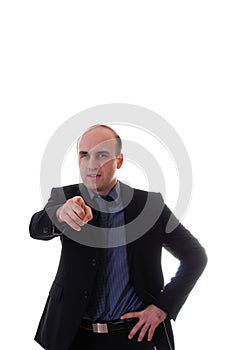 Young businessman points his finger