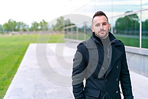 Young businessman quiet looking straight