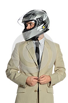 Young Businessman with Racing Helmet