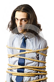 Young businessman with rope