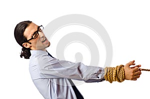 Young businessman with rope