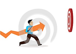 Young businessman running with a arrow to his target