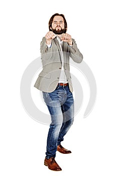 Young businessman standing in boxer position and ready to fight