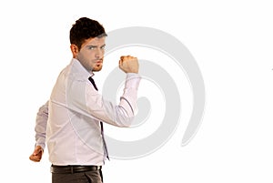 Young businessman strong copy-space isolated