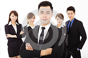 Young businessman with successful business team