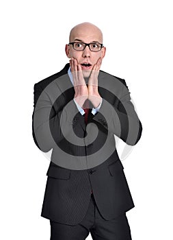 Young businessman with surprise expression