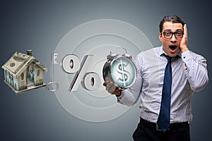 The young businessman surprised at high interest mortgage rates photo