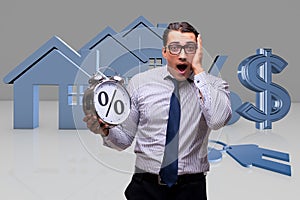 The young businessman surprised at high interest mortgage rates