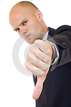 Young businessman thumb down