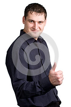 Young businessman thumb up