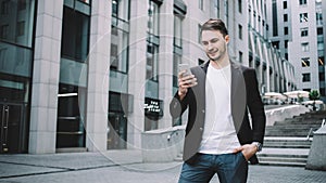 The young businessman in a town