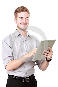 Young businessman using tablet pc