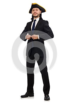 The young businessman wearing tricorn isolated on white