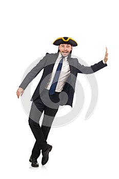 The young businessman wearing tricorn isolated on white