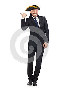 The young businessman wearing tricorn isolated on white