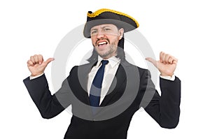 The young businessman wearing tricorn isolated on white