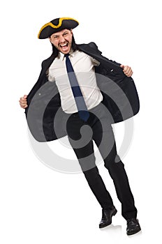 The young businessman wearing tricorn isolated on white