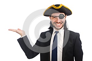 The young businessman wearing tricorn isolated on white